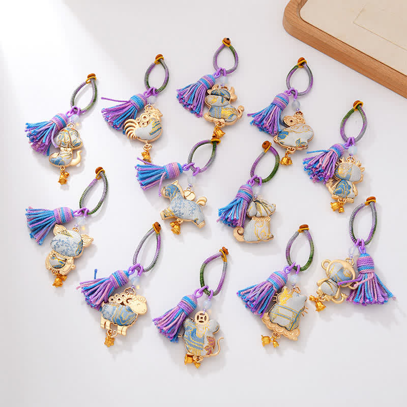 Nimara Ritual Song Brocade Handmade Chinese Zodiac Luck Tassel Keychain