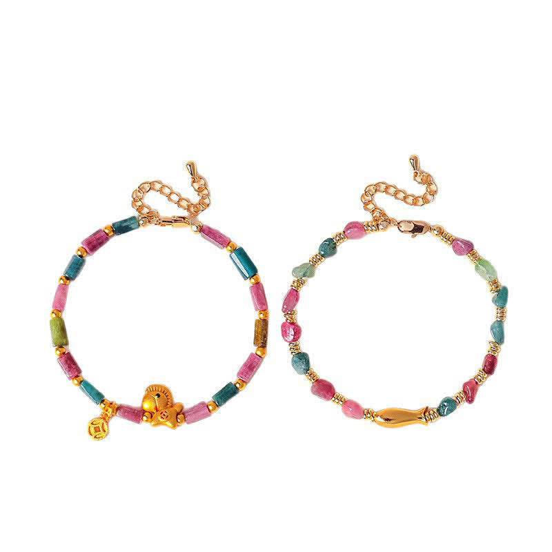 Nimara Ritual Rainbow Tourmaline Koi Fish Positive Rough Cut Bracelet