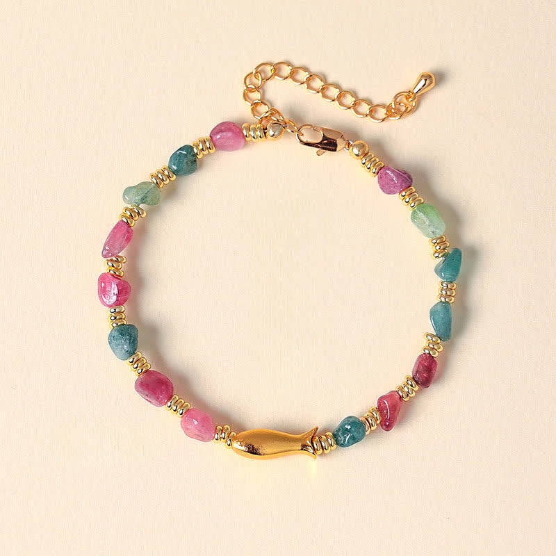 Nimara Ritual Rainbow Tourmaline Koi Fish Positive Rough Cut Bracelet