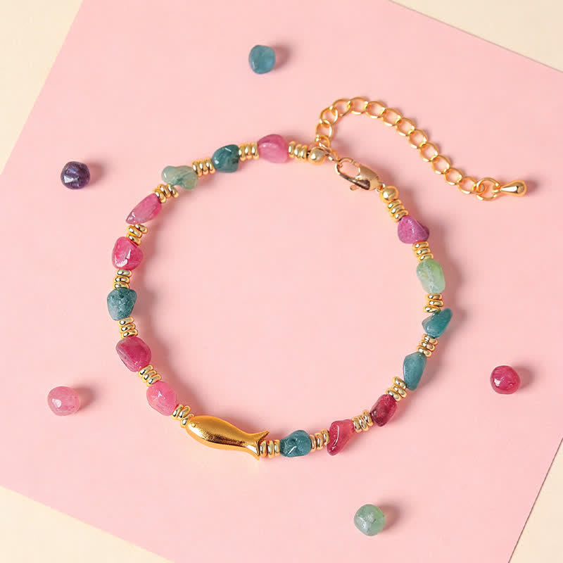 Nimara Ritual Rainbow Tourmaline Koi Fish Positive Rough Cut Bracelet
