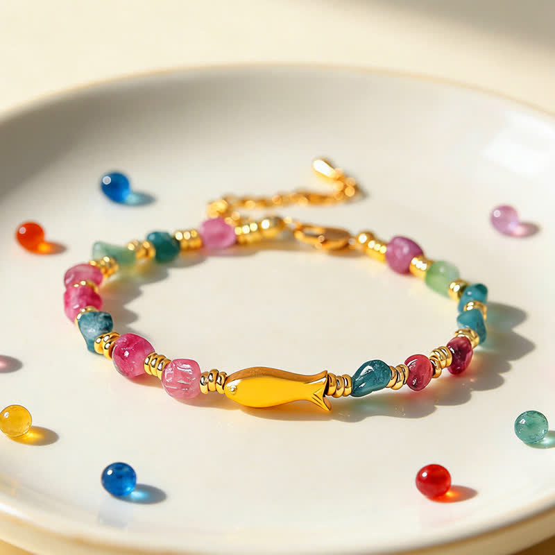 Nimara Ritual Rainbow Tourmaline Koi Fish Positive Rough Cut Bracelet