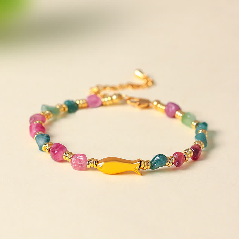 Nimara Ritual Rainbow Tourmaline Koi Fish Positive Rough Cut Bracelet
