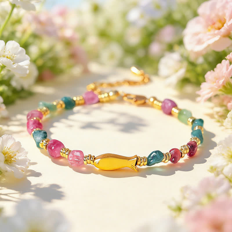 Nimara Ritual Rainbow Tourmaline Koi Fish Positive Rough Cut Bracelet