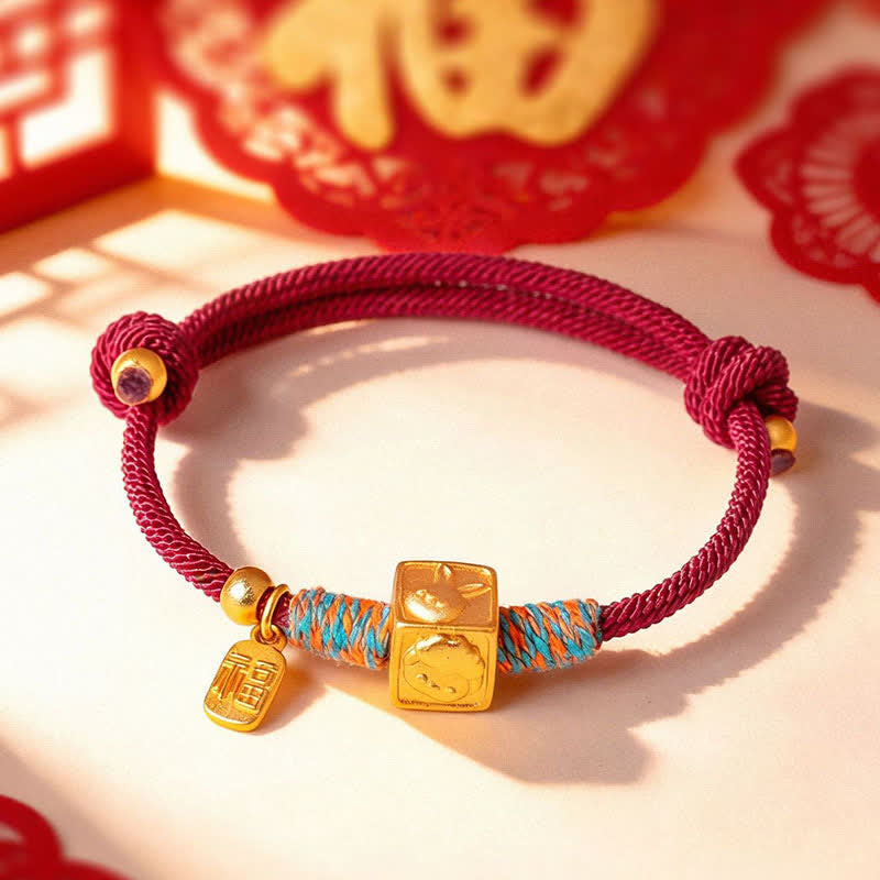 Nimara Ritual Handmade Red String Chinese Zodiac Luck Fu Charm Bracelet