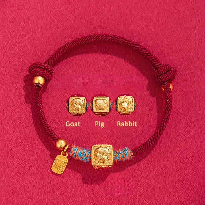 Nimara Ritual Handmade Red String Chinese Zodiac Luck Fu Charm Bracelet