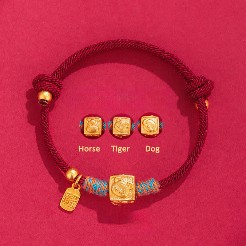Nimara Ritual Handmade Red String Chinese Zodiac Luck Fu Charm Bracelet