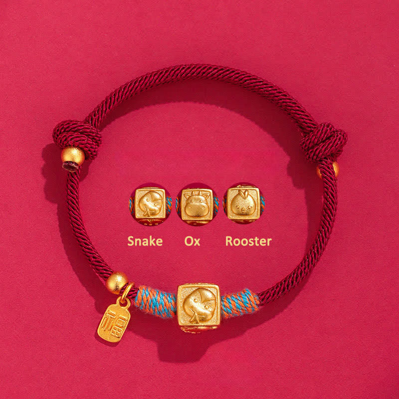 Nimara Ritual Handmade Red String Chinese Zodiac Luck Fu Charm Bracelet