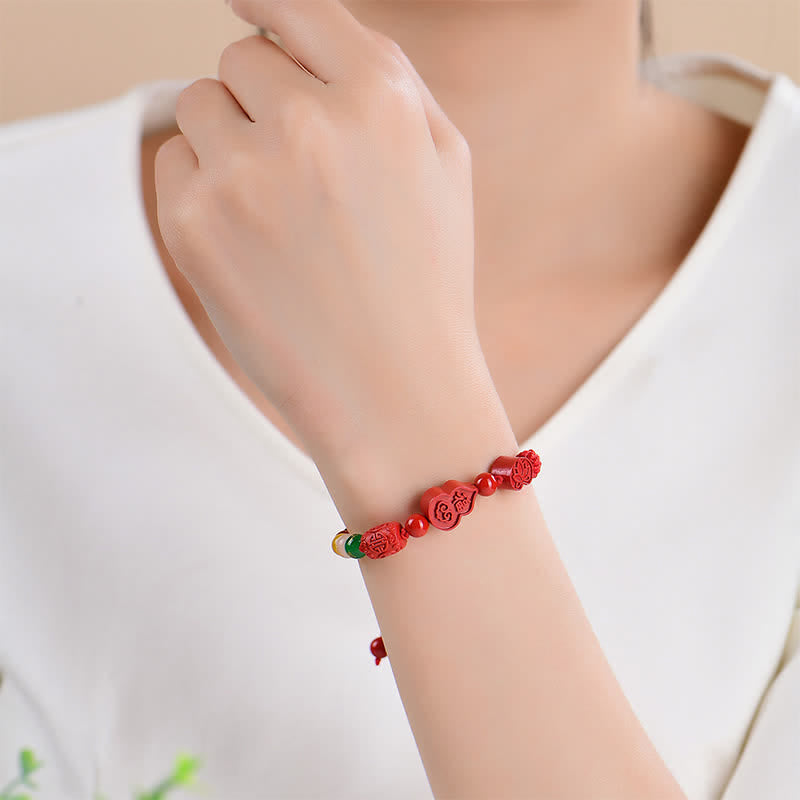 Nimara Ritual Cinnabar Fu Character Gourd Fortune Hand-Woven Red String Bracelet