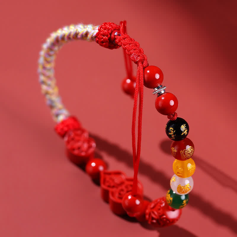 Nimara Ritual Cinnabar Fu Character Gourd Fortune Hand-Woven Red String Bracelet