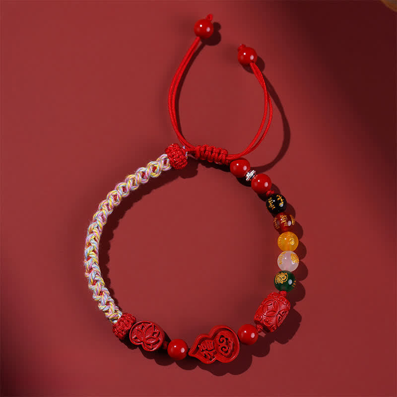Nimara Ritual Cinnabar Fu Character Gourd Fortune Hand-Woven Red String Bracelet