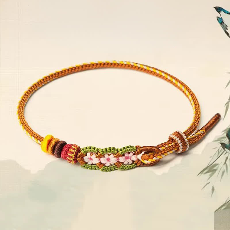 Nimara Ritual Hand-Woven Floral Chinese Knotting Fortune Adjustable Cord Bracelet