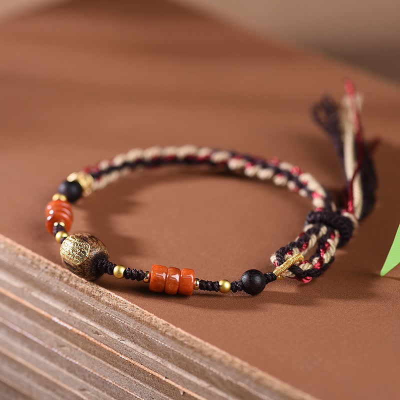 Nimara Ritual Hand-Woven Red Sandalwood Blessing Braided Tassel Bracelet