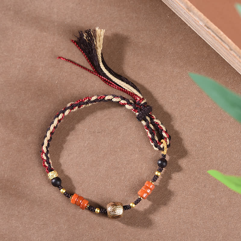 Nimara Ritual Hand-Woven Red Sandalwood Blessing Braided Tassel Bracelet