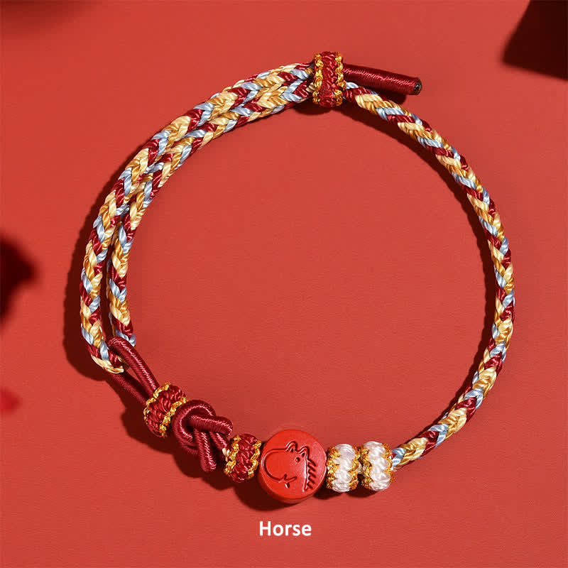 Blessing and Concentration Cinnabar Chinese Zodiac Hand-Woven Red String Bracelet