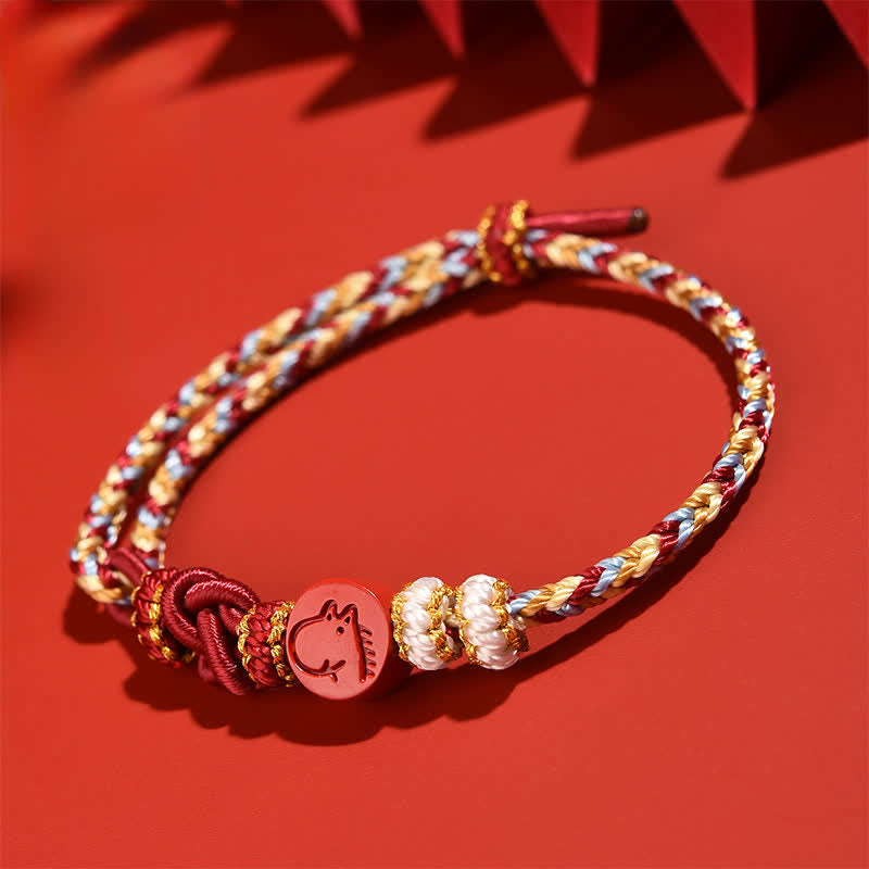 Blessing and Concentration Cinnabar Chinese Zodiac Hand-Woven Red String Bracelet