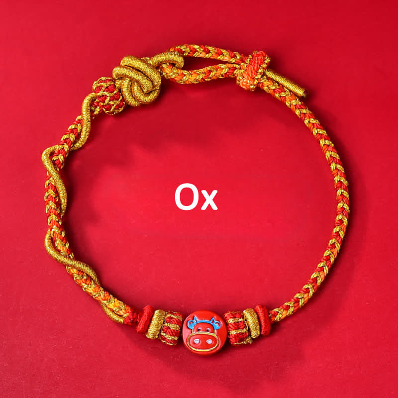 Nimara Ritual Cinnabar Chinese Zodiac Blessing Hand-Woven Red String Bracelet