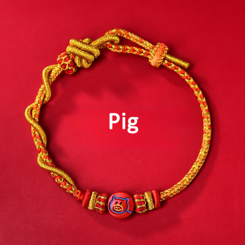 Nimara Ritual Cinnabar Chinese Zodiac Blessing Hand-Woven Red String Bracelet