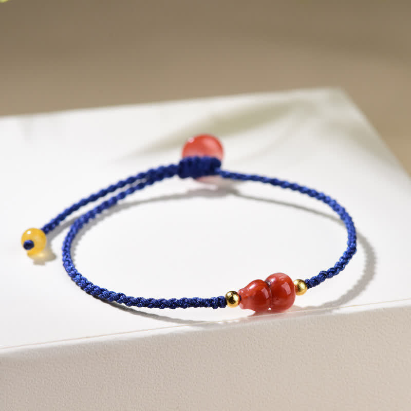 Nimara Ritual South Red Agate Gourd Positive Hand-Woven Blue String Bracelet