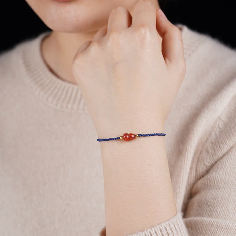 Nimara Ritual South Red Agate Gourd Positive Hand-Woven Blue String Bracelet