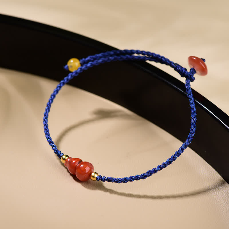 Nimara Ritual South Red Agate Gourd Positive Hand-Woven Blue String Bracelet