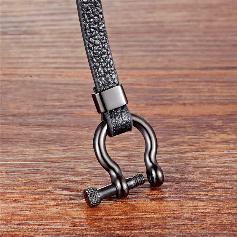 Nimara Ritual Leather Titanium Steel Shackle Strength Bracelet