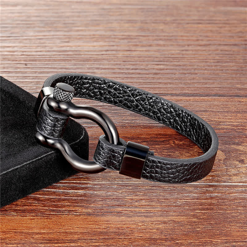 Nimara Ritual Leather Titanium Steel Shackle Strength Bracelet