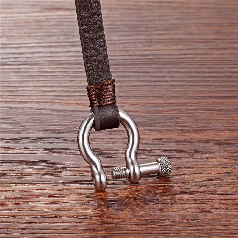 Nimara Ritual Leather Titanium Steel Shackle Strength Bracelet