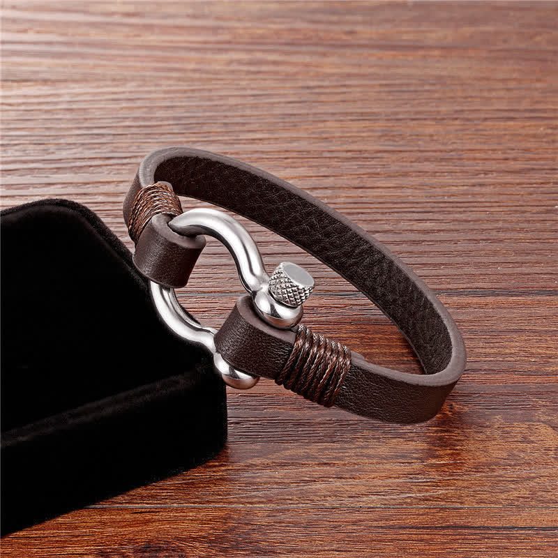 Nimara Ritual Leather Titanium Steel Shackle Strength Bracelet