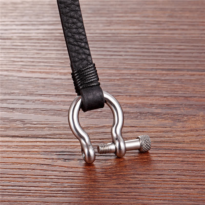 Nimara Ritual Leather Titanium Steel Shackle Strength Bracelet