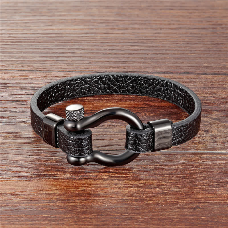 Nimara Ritual Leather Titanium Steel Shackle Strength Bracelet
