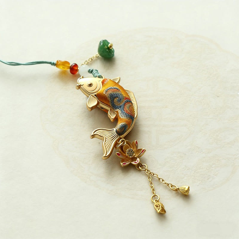 Nimara Ritual Song Brocade Koi Fish Lotus Wealth Keychain