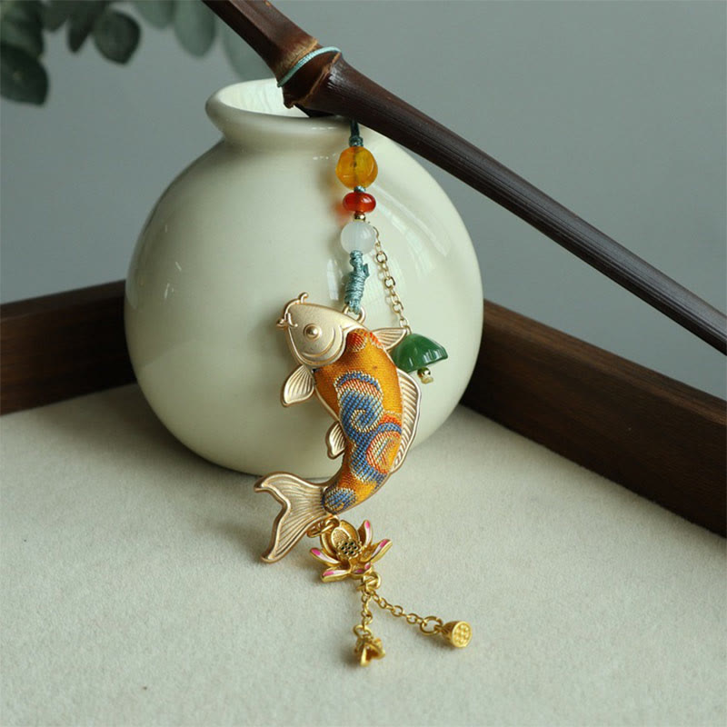 Nimara Ritual Song Brocade Koi Fish Lotus Wealth Keychain