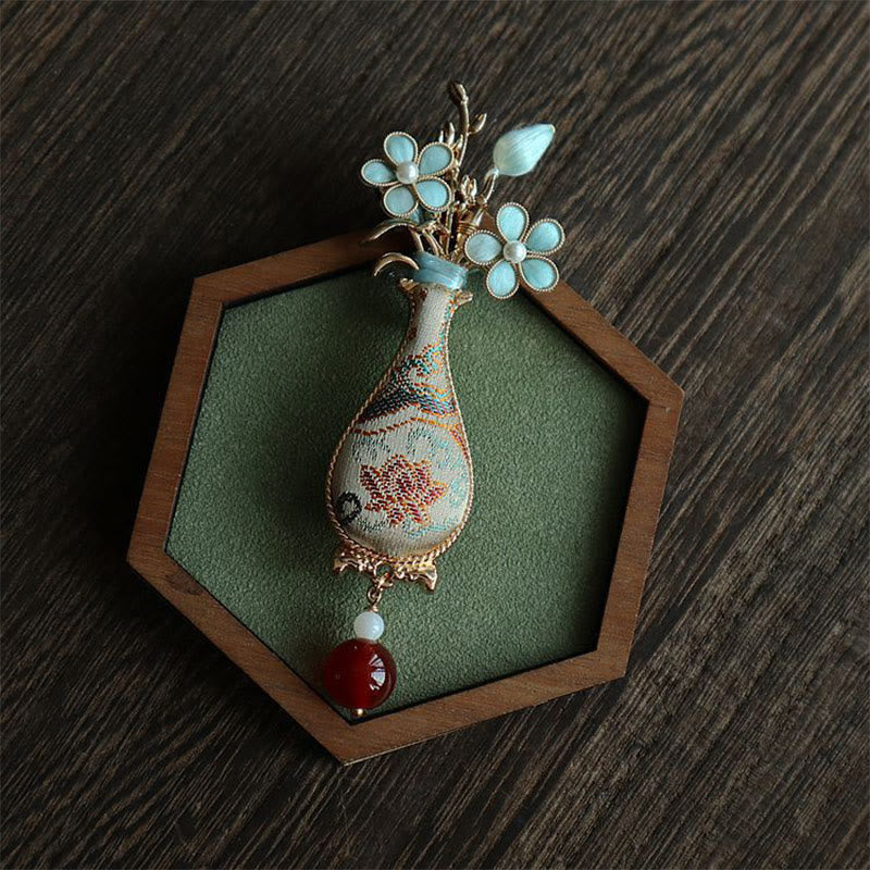 Nimara Ritual Song Brocade Flower Vase Design Elegant Brooch