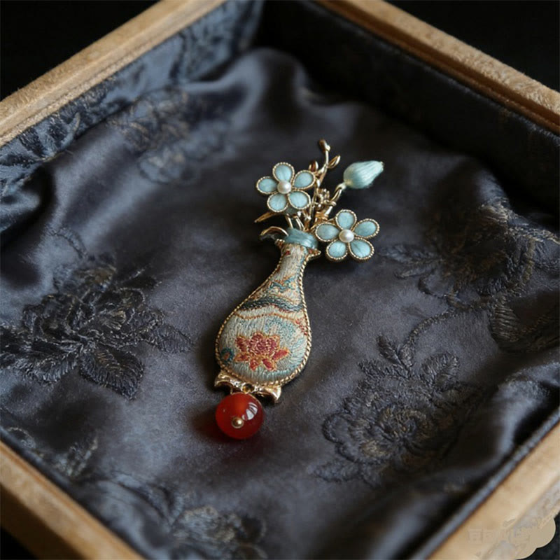 Nimara Ritual Song Brocade Flower Vase Design Elegant Brooch