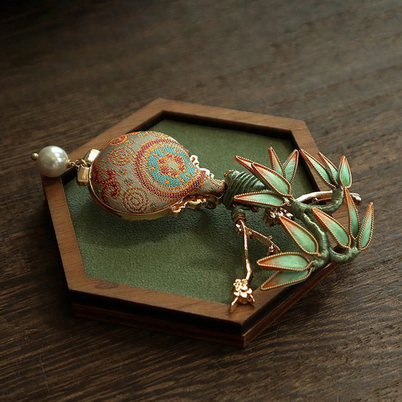 Nimara Ritual Song Brocade Bamboo Leaves Vase Design Balance Brooch
