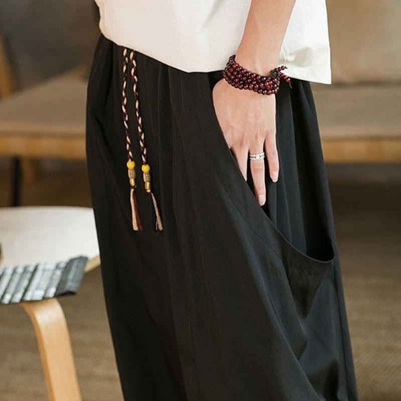 Nimara Ritual Summer Casual Vintage Drawstring Solid Ankle Length Pants Men's Harem Pants With Pockets