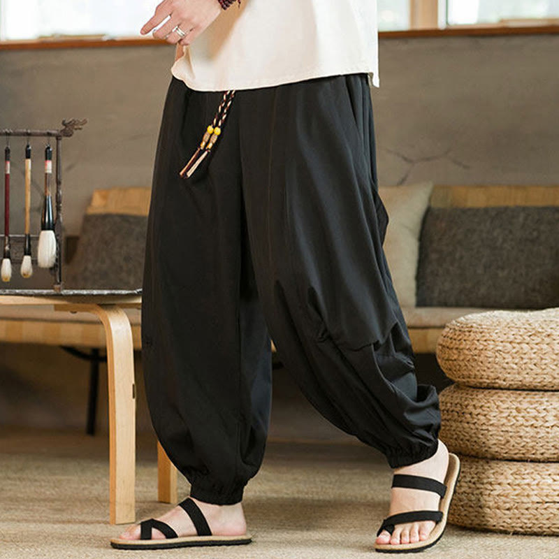 Nimara Ritual Summer Casual Vintage Drawstring Solid Ankle Length Pants Men's Harem Pants With Pockets