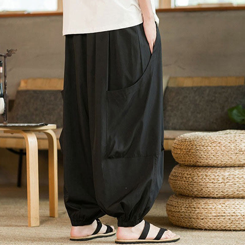 Nimara Ritual Summer Casual Vintage Drawstring Solid Ankle Length Pants Men's Harem Pants With Pockets