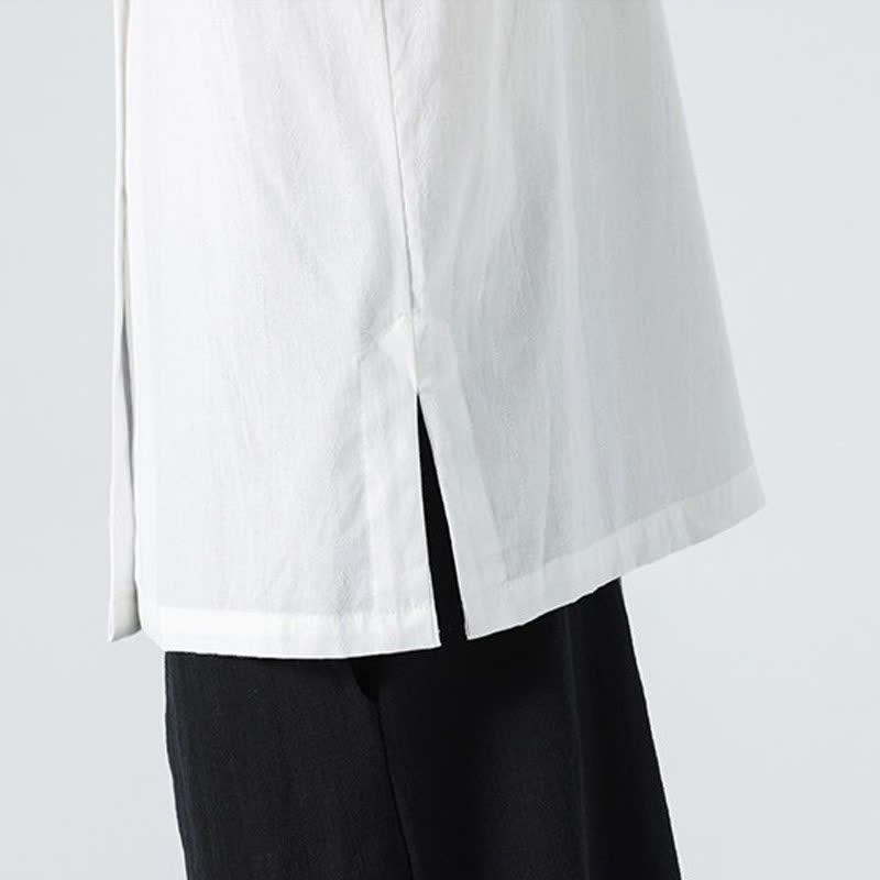 Nimara Ritual Summer Tang Style Mandarin Collar Lotus Embroidery Solid Men's Shirts