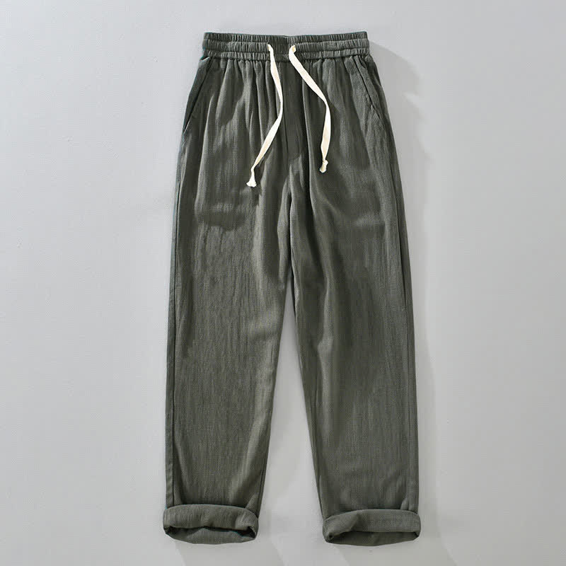 Nimara Ritual Summer Casual Vintage Drawstring Solid Long Pants Men's Tapered Pants With Pockets