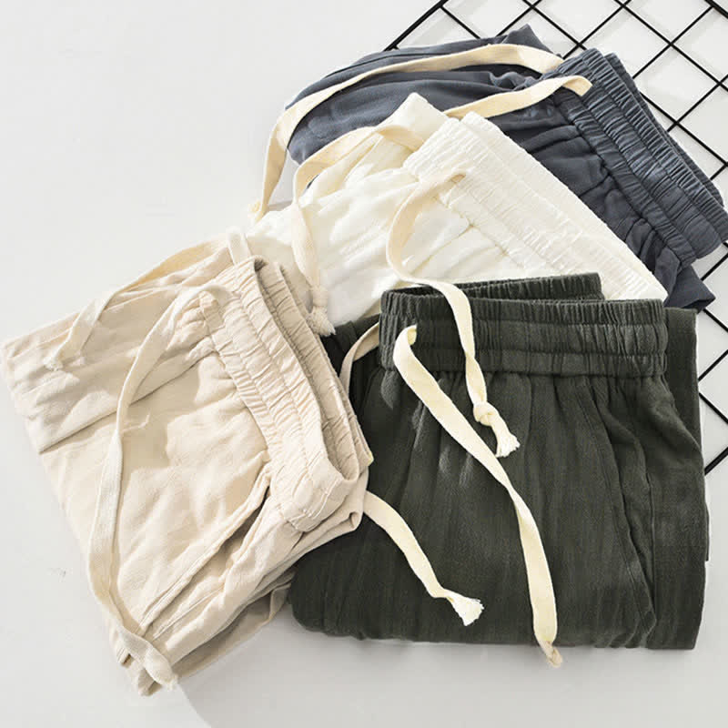 Nimara Ritual Summer Casual Vintage Drawstring Solid Long Pants Men's Tapered Pants With Pockets