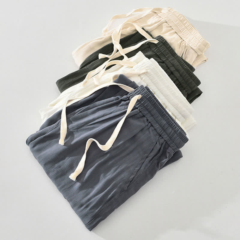 Nimara Ritual Summer Casual Vintage Drawstring Solid Long Pants Men's Tapered Pants With Pockets