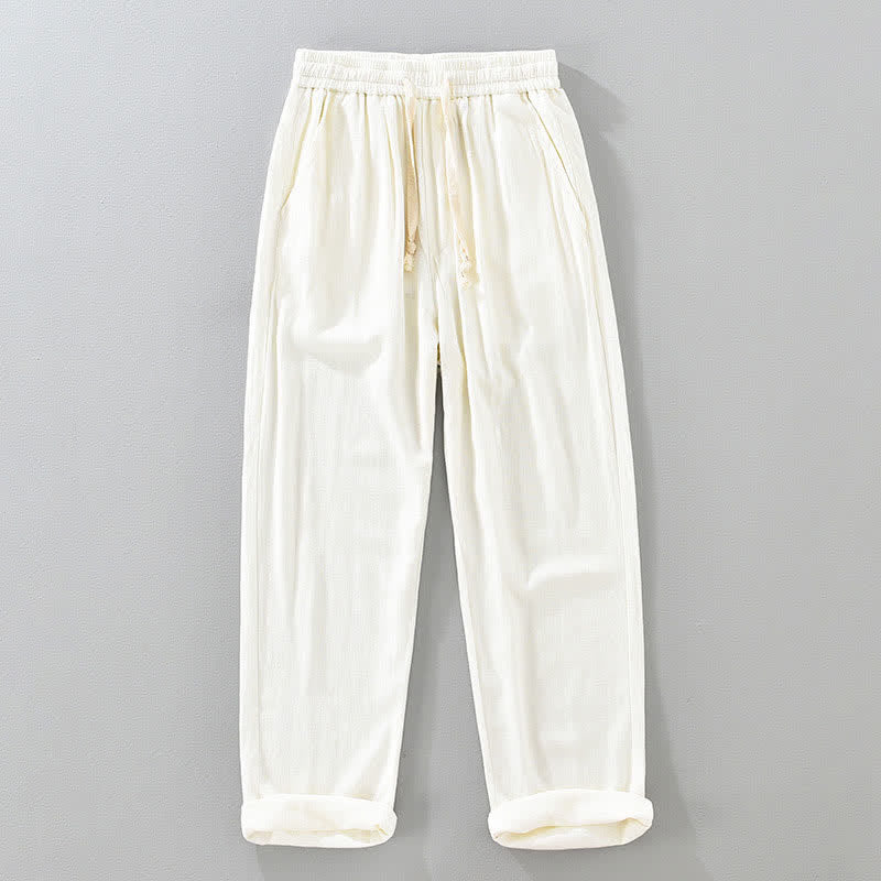 Nimara Ritual Summer Casual Vintage Drawstring Solid Long Pants Men's Tapered Pants With Pockets