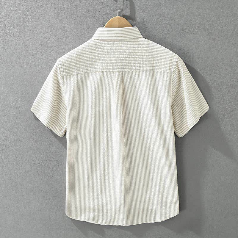 Nimara Ritual Summer Casual Button-Up Striped Cotton Men's Short Sleeve Shirts With Decorative Pocket