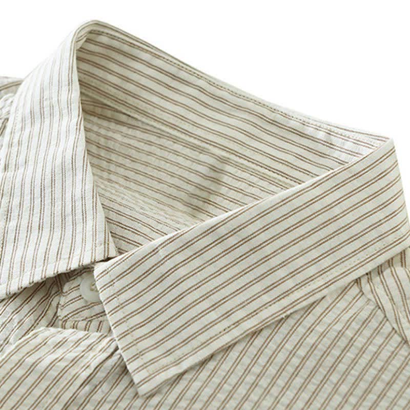 Nimara Ritual Summer Casual Button-Up Striped Cotton Men's Short Sleeve Shirts With Decorative Pocket