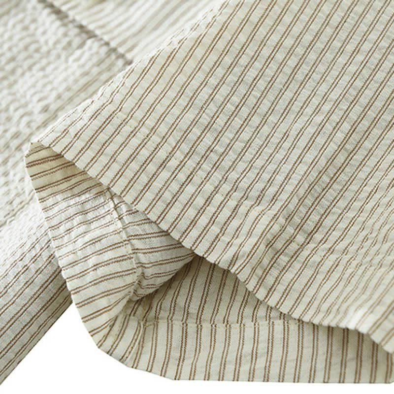 Nimara Ritual Summer Casual Button-Up Striped Cotton Men's Short Sleeve Shirts With Decorative Pocket