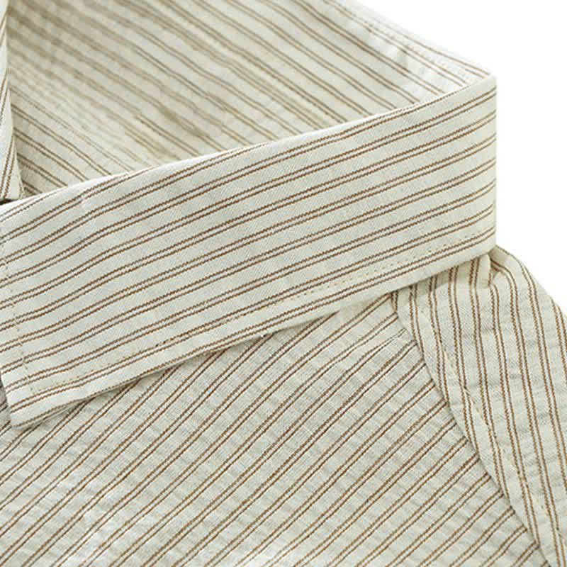 Nimara Ritual Summer Casual Button-Up Striped Cotton Men's Short Sleeve Shirts With Decorative Pocket
