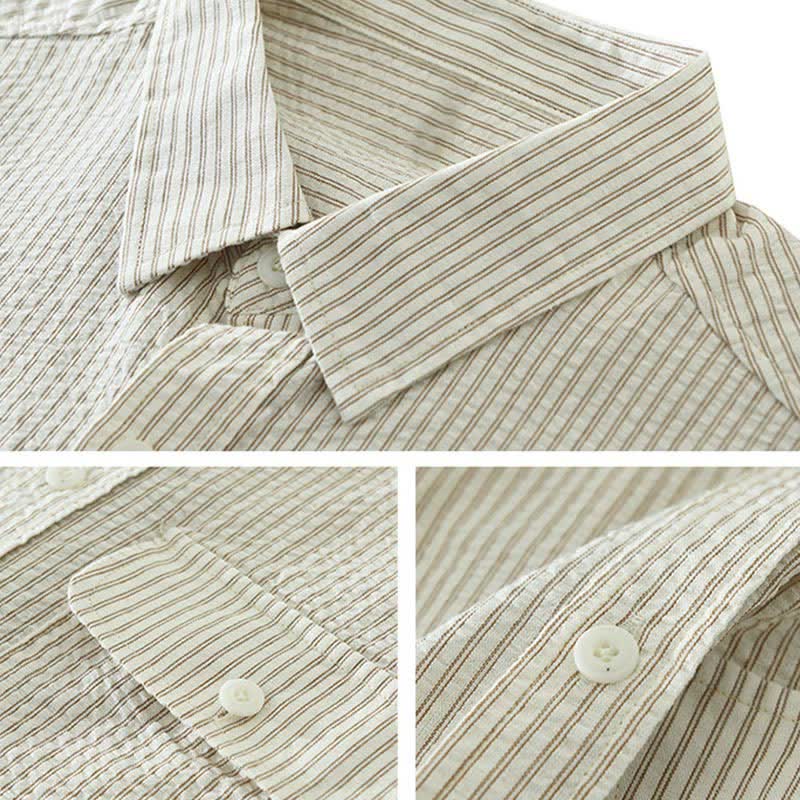 Nimara Ritual Summer Casual Button-Up Striped Cotton Men's Short Sleeve Shirts With Decorative Pocket