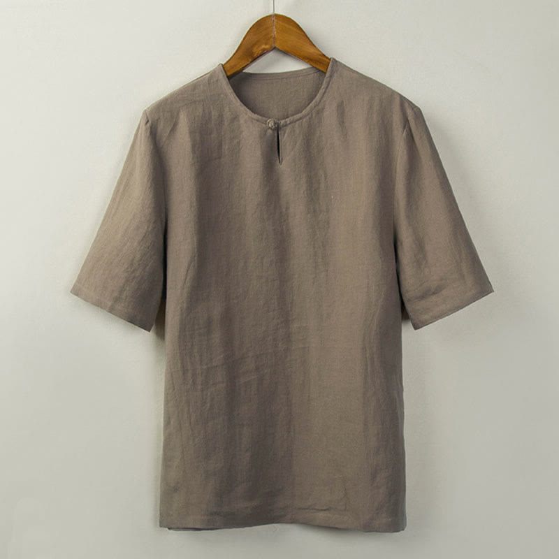 Nimara Ritual Summer Tang Style Knot Button Side Slit Solid Men's Shirts