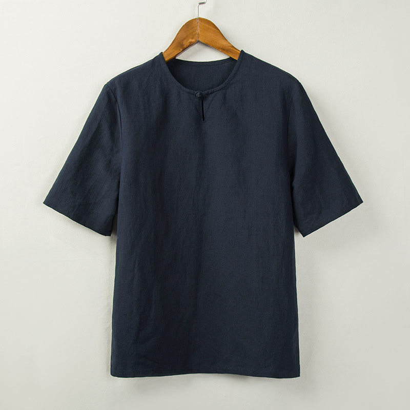 Nimara Ritual Summer Tang Style Knot Button Side Slit Solid Men's Shirts